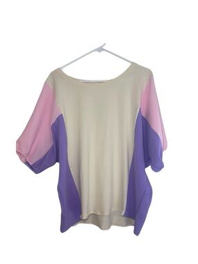 Bibi oversized purple color block short sleeve Top Size M